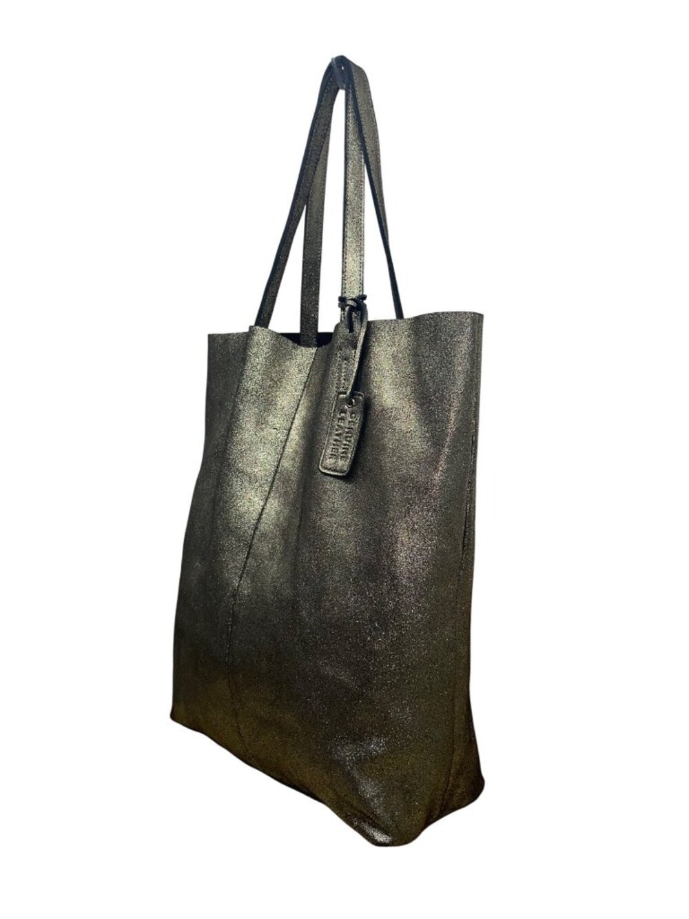 Merona Women’s Metallic Genuine Leather Double Handles Gold Tag Detail Tote Bag - Picture 2 of 14